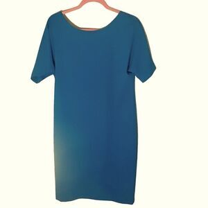 Zara Woman Teal V-Back Short Sleeve Shift Knee Length Dress Size M